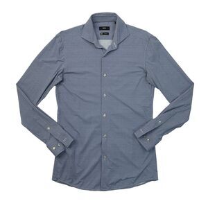 Hugo Boss Shirt Men 15 SLIM Fit Copen Blue Button Up Patterned Stretch Polyamide